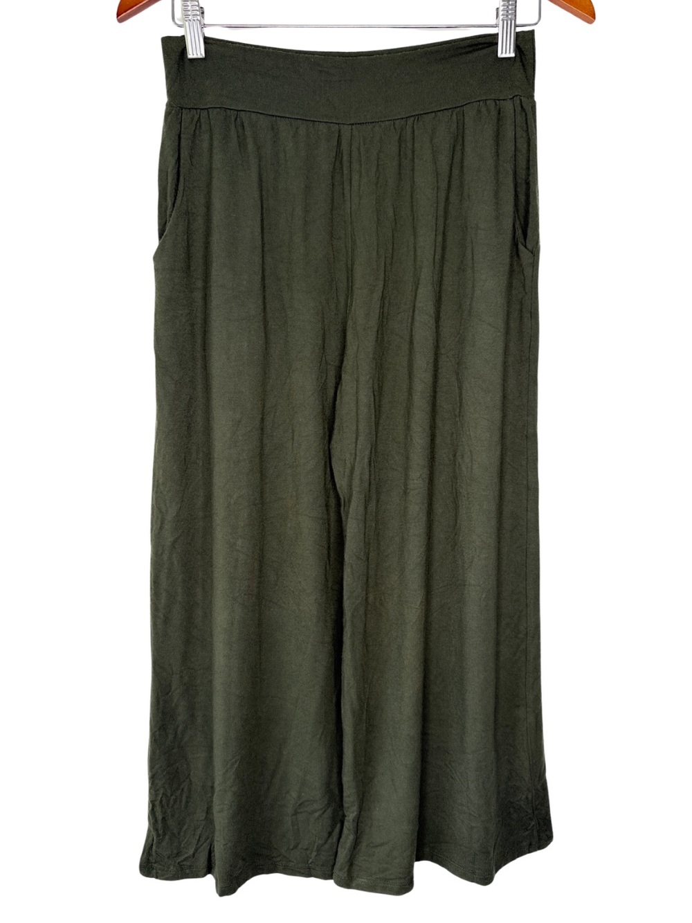 Fighting Eel Olive Green Wide Leg Cropped Gaucho Pants Womens Small Pockets